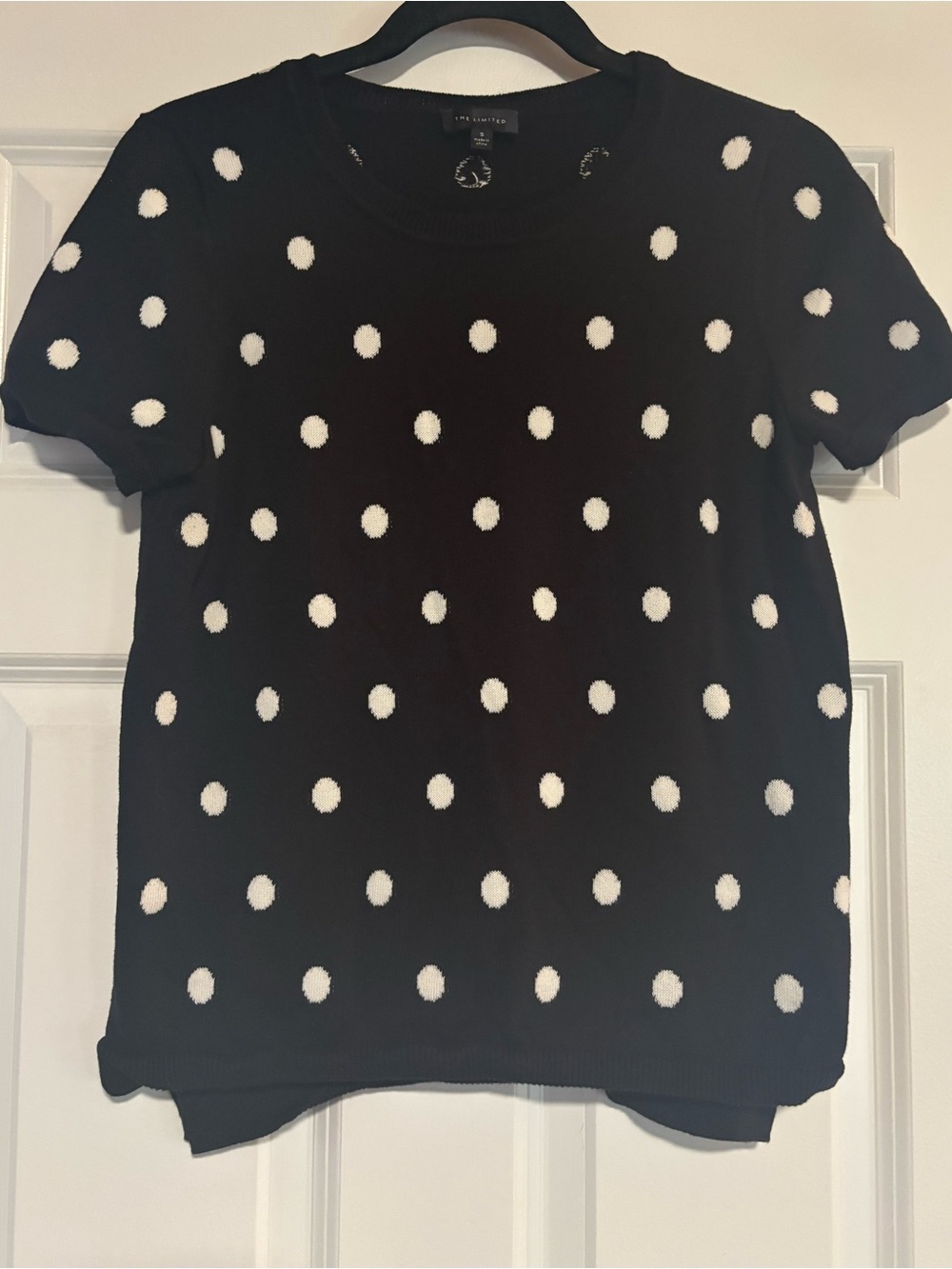 The Limited Cotton Polka Dot Short Sleeve Sweater, size Small